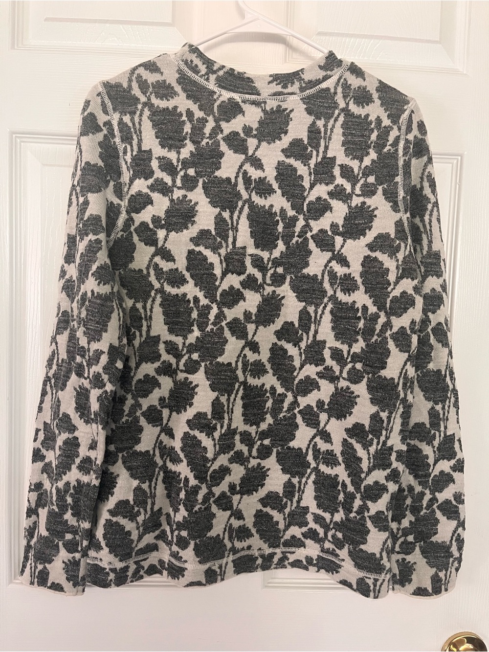 LOFT Crewneck Sweater with Gray Floral Pattern